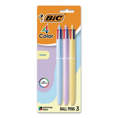 4-Color Multi-Color Ballpoint Pen, Retractable, Medium 1 mm, Black/Blue/Green/Red Ink, Assorted Pastel Barrel Colors, 3/Pack1