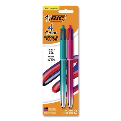 4-Color Smooth Multi-Color Ballpoint Pen, Retractable, Medium 1 mm, Black/Blue/Purple/Red Ink, Assorted Barrel Colors, 2/Pack1