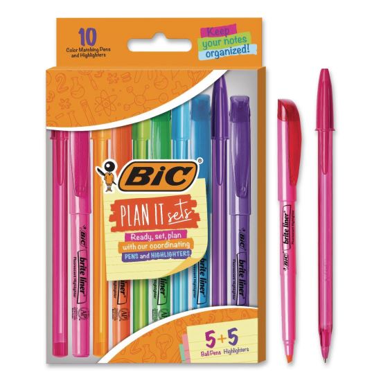 Plan It Sets Ballpoint Pen and Highlighter Pack, Assorted Colors, (5) Highlighters, (5) Pens1