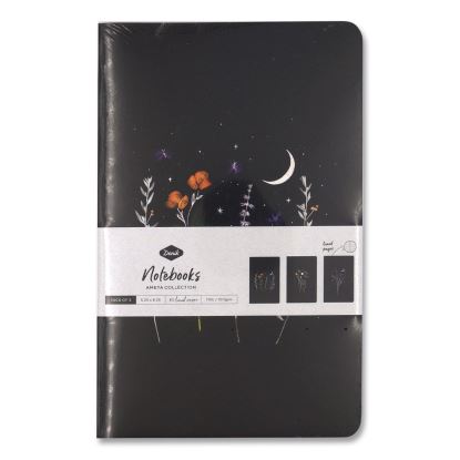 Ameya Collection Layflat Softcover Notebook, (3) Night Sky Floral Artwork Themes, Narrow Rule, (40) 8.25 x 5 Sheets, 3/Pack1