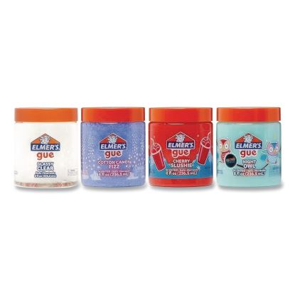 Gue Premade Slime Variety Pack, 8 oz, Cherry Slushie/Cotton Candy Fizz/Glassy Clear/Night Owl, 4/Pack1