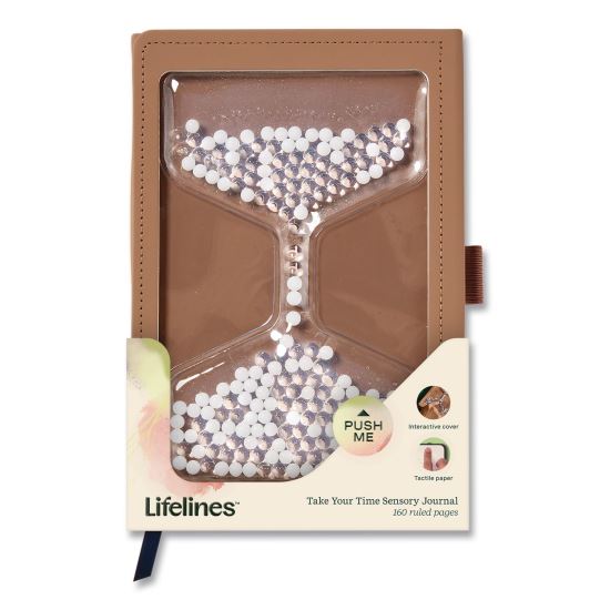 Take Your Time Sensory Journal, Tactile White Gel Bead Hourglass, Wide/Legal Rule, Brown Cover, (80) 8 x 5 Sheets1