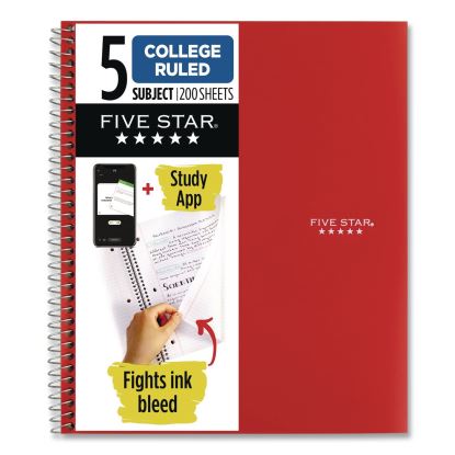 Wirebound Notebook, 5-Subject, Medium/College Rule, Fire Red Cover, (200) 11 x 8.5 Sheets1