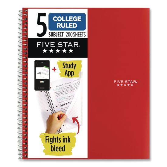Wirebound Notebook, 5-Subject, Medium/College Rule, Fire Red Cover, (200) 11 x 8.5 Sheets1