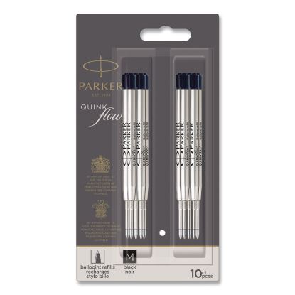 Quinkflow Refill for Parker Ballpoint Pen, Medium Conical Tip, Black Ink, 10/Pack1