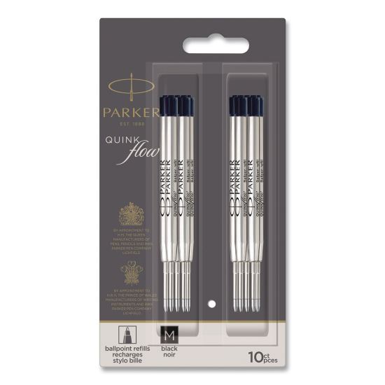 Quinkflow Refill for Parker Ballpoint Pen, Medium Conical Tip, Black Ink, 10/Pack1