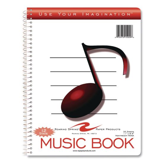 Music Notebook, Music Transcription Format: 12 Staves, White Cover, (32) 11 x 8.5 Sheets1