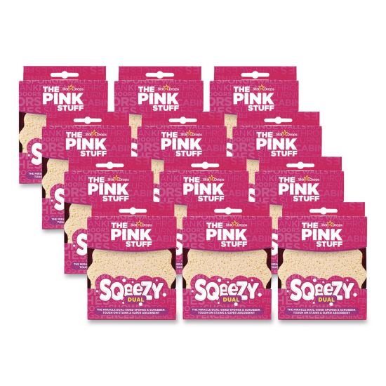 Sqeezy Dual Scrubber/Sponge, 4 x 5.3, 3.8" Thick, Pink, 12/Carton1
