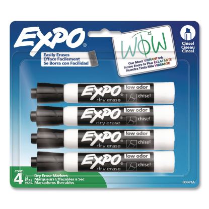 Dry Erase Marker, Chisel Tip, Black, 4/Pack1