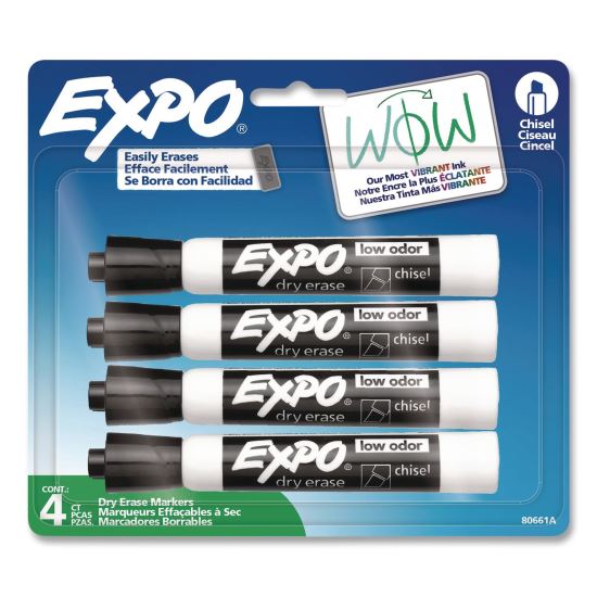 Dry Erase Marker, Chisel Tip, Black, 4/Pack1