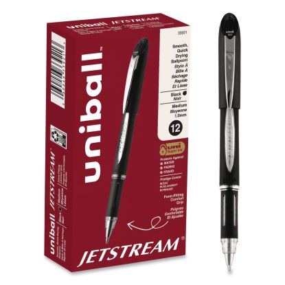 Jetstream Form-Fitting Comfort Grip Hybrid Gel Pen, Stick, Medium 1 mm, Black Ink, Black/Silver Barrel, Dozen1