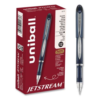 Jetstream Form-Fitting Comfort Grip Hybrid Gel Pen, Stick, Fine 0.7 mm, Black Ink, Black/Silver Barrel, Dozen1