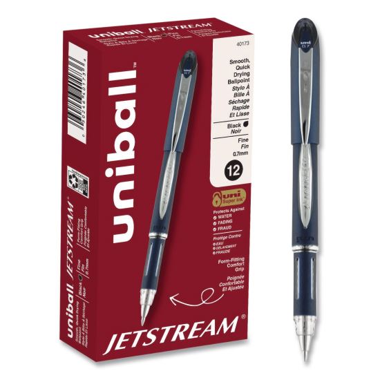 Jetstream Form-Fitting Comfort Grip Hybrid Gel Pen, Stick, Fine 0.7 mm, Black Ink, Black/Silver Barrel, Dozen1