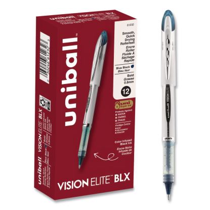 VISION ELITE BLX Series Rollerball Pen, Stick, Bold 0.8 mm, Blue-Infused Black Ink, White/Blue/Clear Barrel, Dozen1