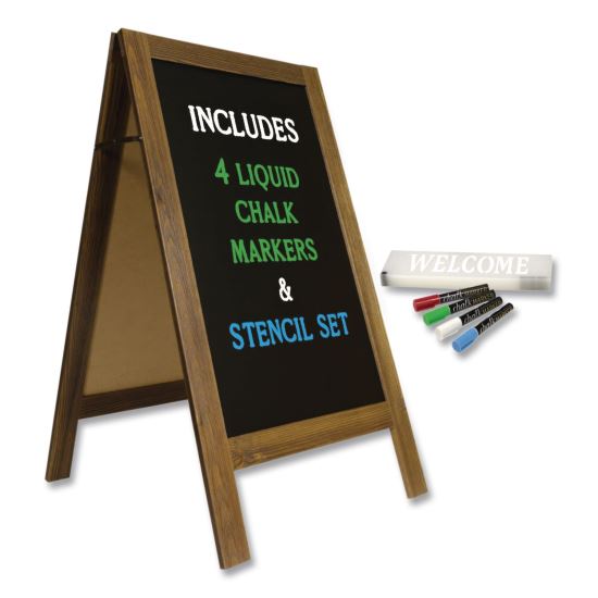 Indoor/Outdoor A-Frame Sidewalk Sign, Black 18 x 29 Surface, Brown Frame, 22 x 25 x 401