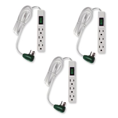 3 Outlet Power Strip, 2.5 ft Cord, White, 3/Pack1