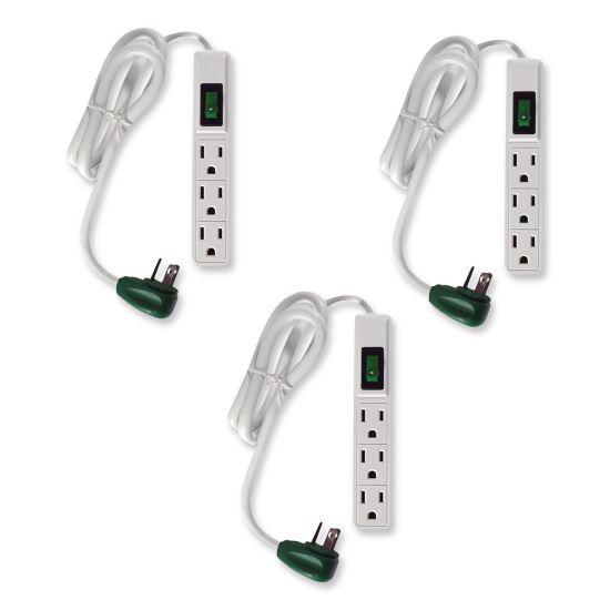 3 Outlet Power Strip, 2.5 ft Cord, White, 3/Pack1