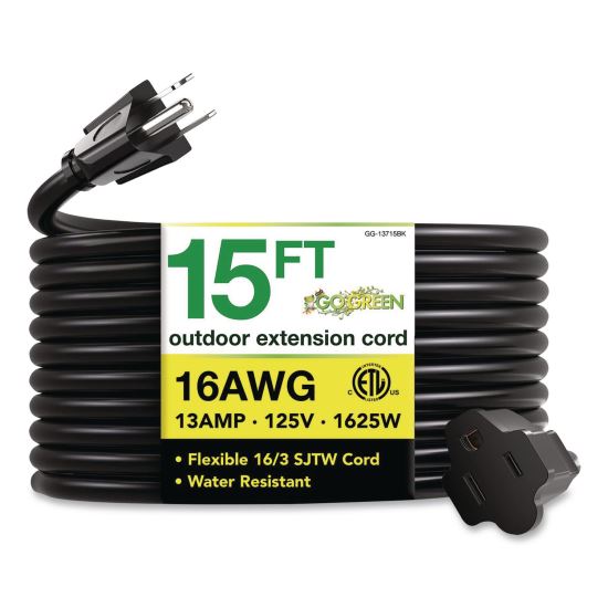 16 AWG Outdoor Extension Cord, 15 ft, 13 A, Black1