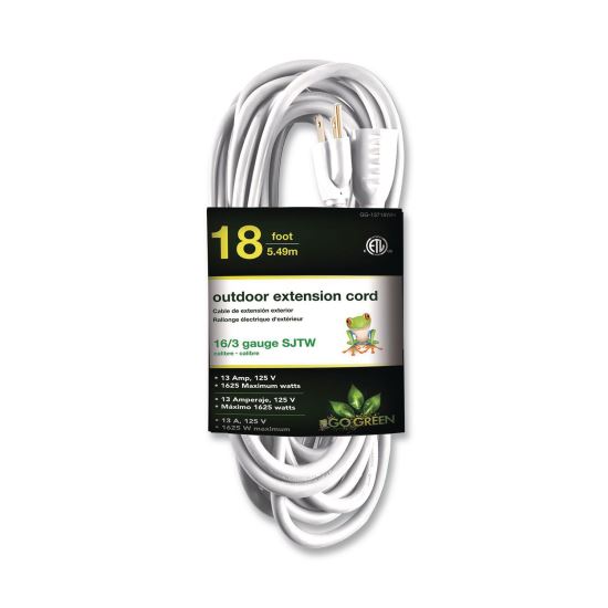 16 AWG Outdoor Extension Cord, 18 ft, 13 A, White1