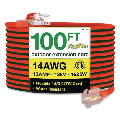 14 AWG Lighted End Heavy-Duty Extension Cord, 100 ft, 13 A, Orange/Black1