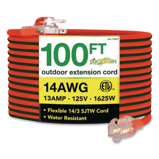 14 AWG Lighted End Heavy-Duty Extension Cord, 100 ft, 13 A, Orange/Black1