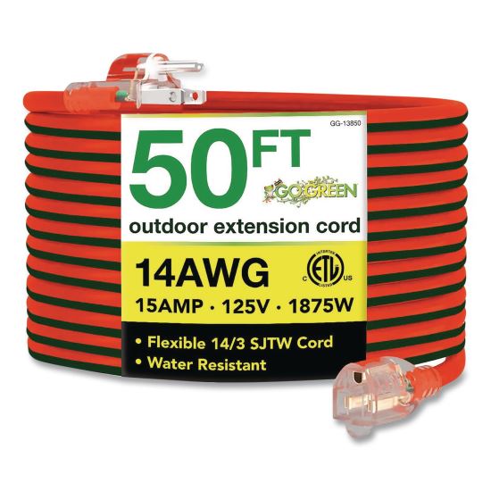 14 AWG Outdoor Extensioin Cord, 50 ft, 15 A, Orange1