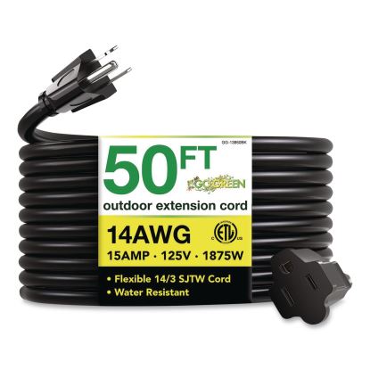 14 AWG Lighted End Heavy-Duty Extension Cord, 50 ft, 15 A, Black1