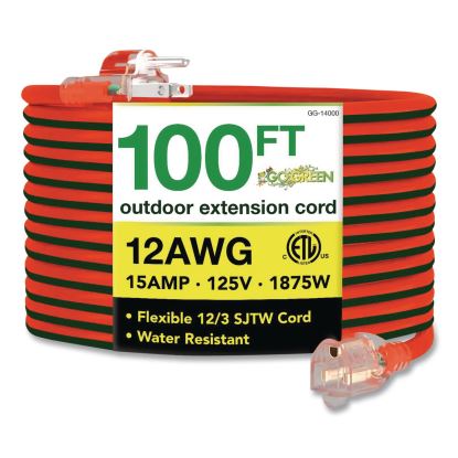 12 AWG Lighted End Heavy-Duty Extension Cord, 100 ft, 15 A, Orange/Black1