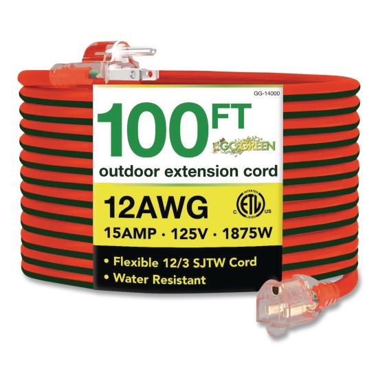 12 AWG Lighted End Heavy-Duty Extension Cord, 100 ft, 15 A, Orange/Black1