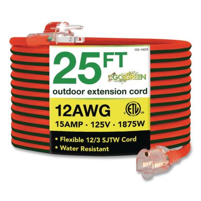 12 AWG Lighted End Heavy-Duty Extension Cord, 25 ft, 15 A, Orange/Black1