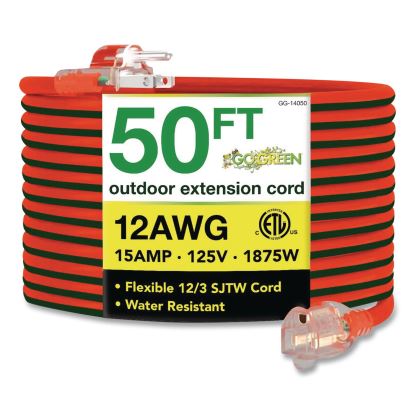 12 AWG Lighted End Heavy-Duty Extension Cord, 50 ft, 15 A, Orange/Black1