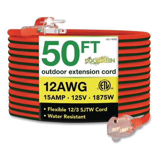 12 AWG Lighted End Heavy-Duty Extension Cord, 50 ft, 15 A, Orange/Black1