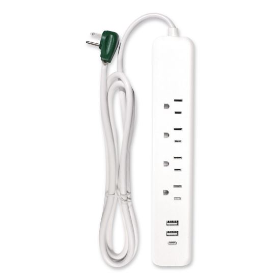 Four-Outlet Surge Protector with Three USB Ports, 4 ft Cord Length Cord, 450 J, White1