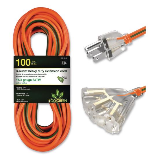 14 AWG 3-Outlet Heavy-Duty Extension Cord, 100 ft, 13 A, Orange1