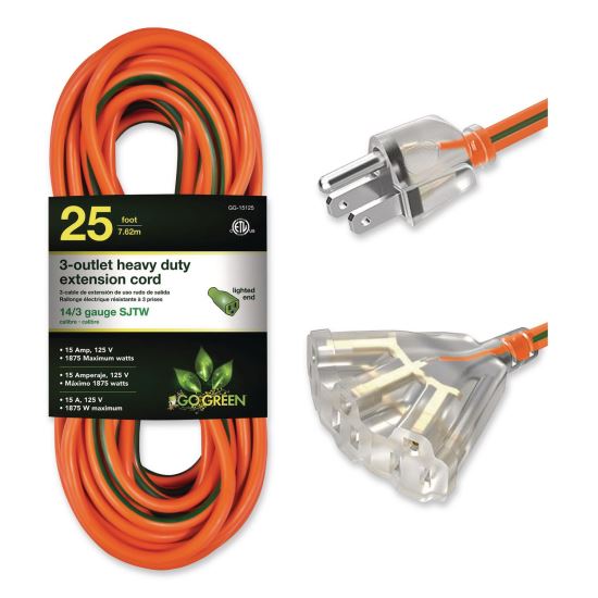 14 AWG 3-Outlet Heavy Duty Extension Cord, 25 ft, 15 A, Orange1