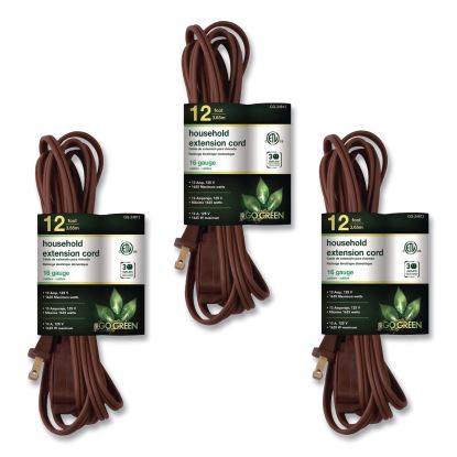 Household Extension Cord, 12 ft, 13 A, Brown, 3/Pack1
