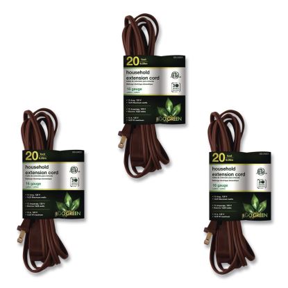 Household Extension Cord, 20 ft, 13 A, Brown, 3/Pack1