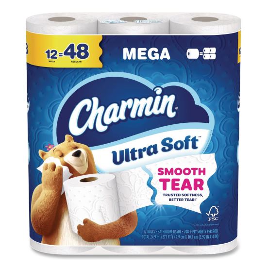 Ultra Soft Bathroom Tissue, Mega Roll, Septic Safe, 2-Ply, White, 208 Sheets/Roll, 12 Rolls/Pack1
