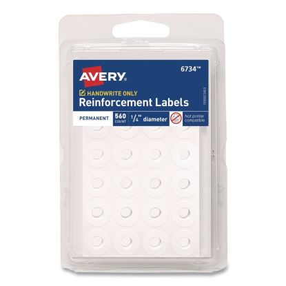 Hole Reinforcement Labels, 0.25 dia, White, 560/Pack1