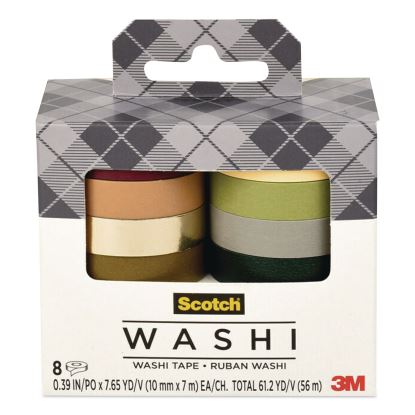 Washi Tape, Solid Earth, 0.39" x 7.69 yd, Assorted Colors/Finishes, 8 Rolls/Pack1