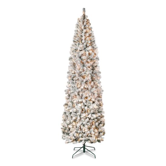 Pre-Lit Acacia Flocked Slim Tree, 35" x 35" x 108", Green Tree, Green Tree Stand1