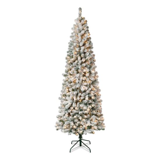Pre-Lit Acacia Medium Flocked Tree, 34" x 34" x 89", Green Tree, Green Tree Stand1