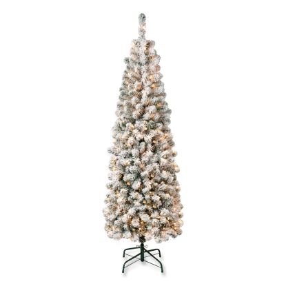 Pre-Lit Acacia Flocked Slim Tree, 24" x 24" x 70.8", Green Tree, Green Tree Stand1