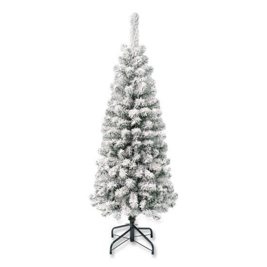 Acacia Pencil Slim Flocked Tree, 21" x 21" x 53.1", Green Tree, Green Tree Stand1