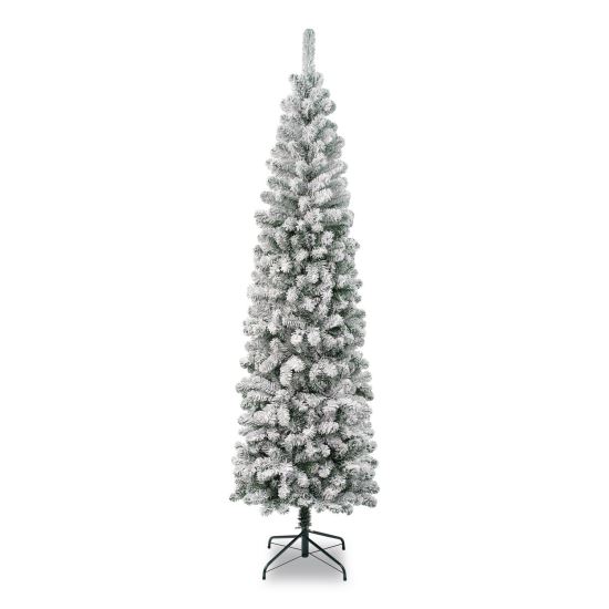 Acacia Pencil Slim Flocked Tree, 26" x 26" x 88.5", Green Tree, Green Tree Stand1
