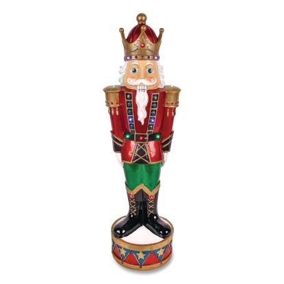 Nutcracker Christmas Decor, AC Powered, Blue/Green/Red/Yellow LED Lights, 10" x 11.37" x 36.5", Red1