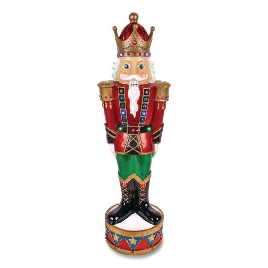 Nutcracker Christmas Decor, AC Powered, Blue/Green/Red/Yellow LED Lights, 10" x 11.37" x 36.5", Red1
