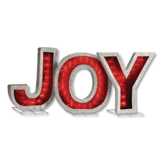 Pre-Lit LED JOY Decoration, AC Powered, Blue/Green/Red LED Lights, 1.75" x 55" x 18", Red1
