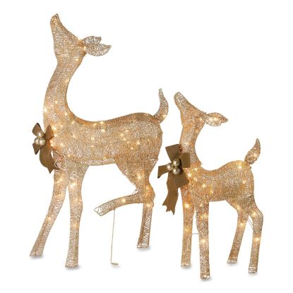 Pre-Lit Fawn with Doe Decoration, AC Powered, Warm White LED Lights, 6" x 22" x 38" Doe, 6" x 22" x 28" Fawn, Assorted Colors1