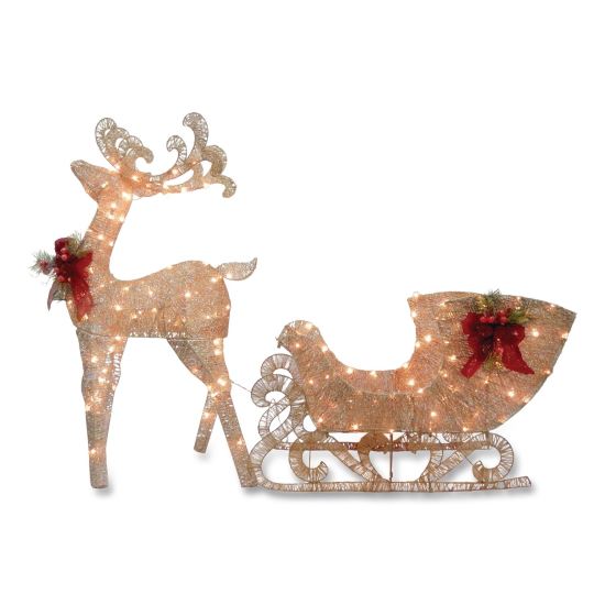 Champagne Reindeer Pulling Sleigh, AC Power, Warm White LED Lights, 13.5" x 24" x 48" Reindeer, 13.5" x 38.5" x 24" Sleigh1